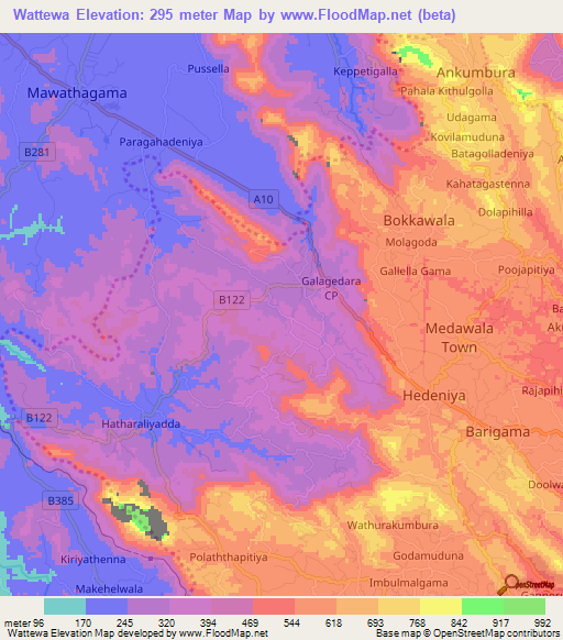Wattewa,Sri Lanka Elevation Map