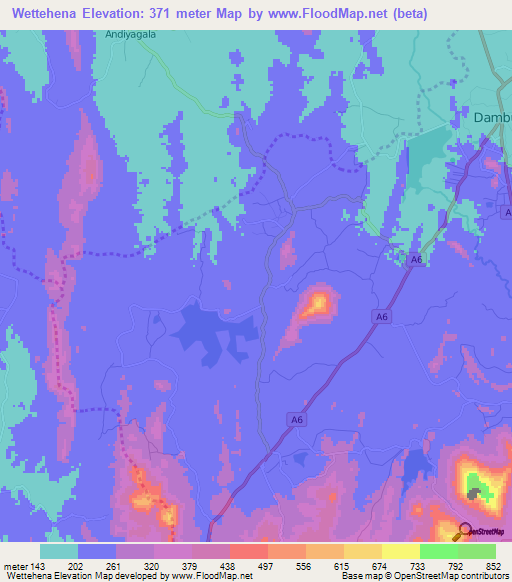 Wettehena,Sri Lanka Elevation Map