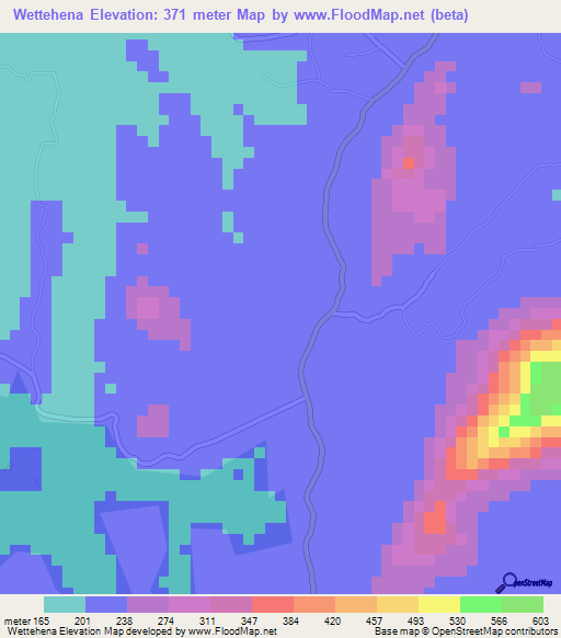 Wettehena,Sri Lanka Elevation Map