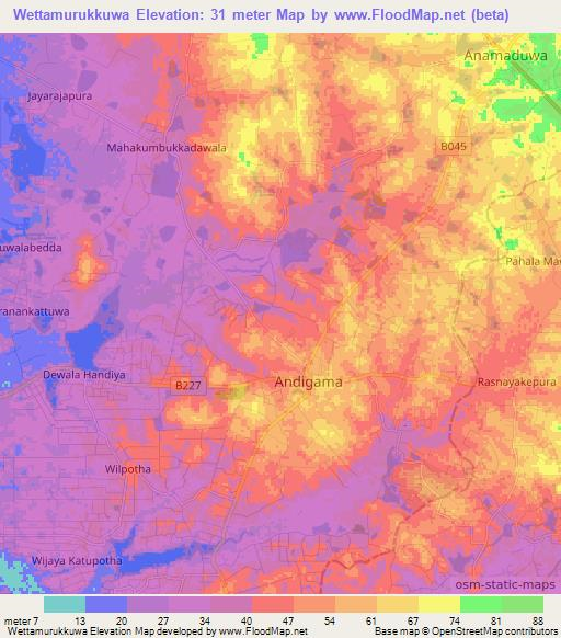 Wettamurukkuwa,Sri Lanka Elevation Map