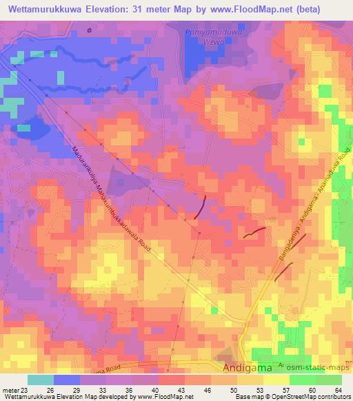 Wettamurukkuwa,Sri Lanka Elevation Map