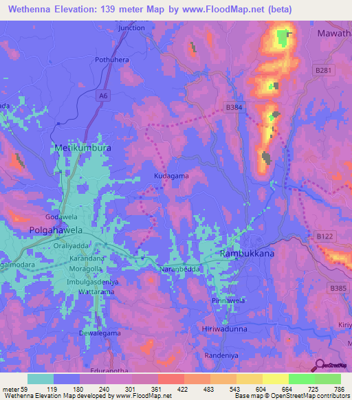 Wethenna,Sri Lanka Elevation Map