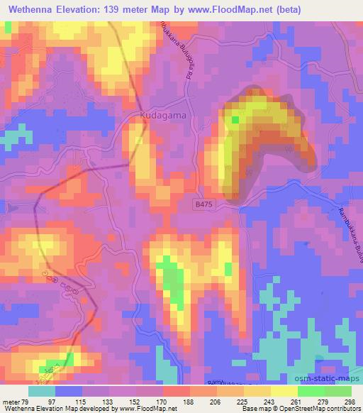 Wethenna,Sri Lanka Elevation Map