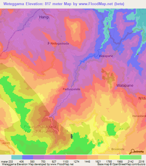 Weteggama,Sri Lanka Elevation Map
