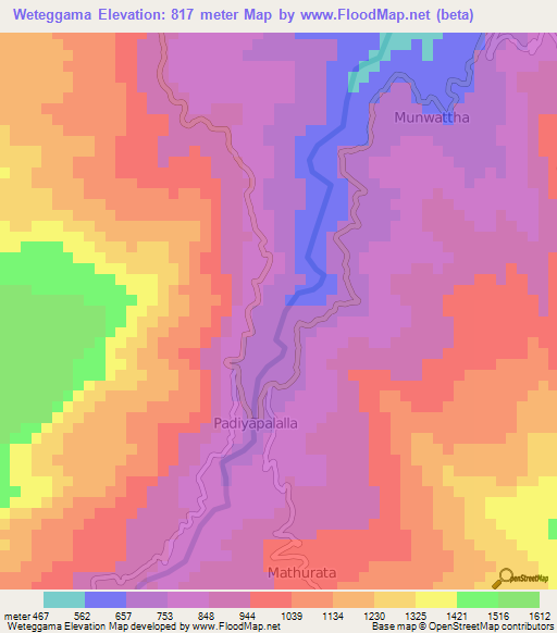 Weteggama,Sri Lanka Elevation Map