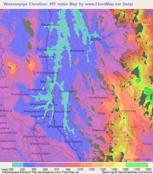 Wetasseyaya,Sri Lanka Elevation Map