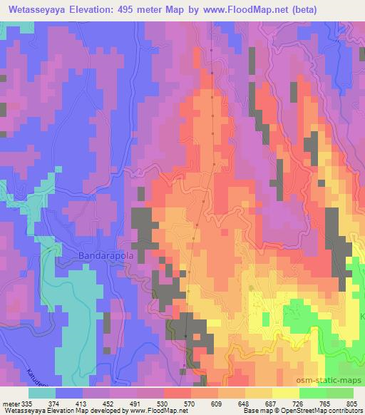 Wetasseyaya,Sri Lanka Elevation Map