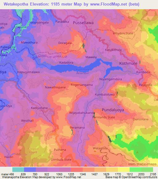 Wetakepotha,Sri Lanka Elevation Map