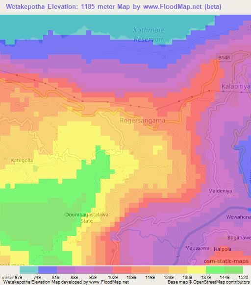 Wetakepotha,Sri Lanka Elevation Map