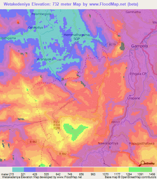 Wetakedeniya,Sri Lanka Elevation Map