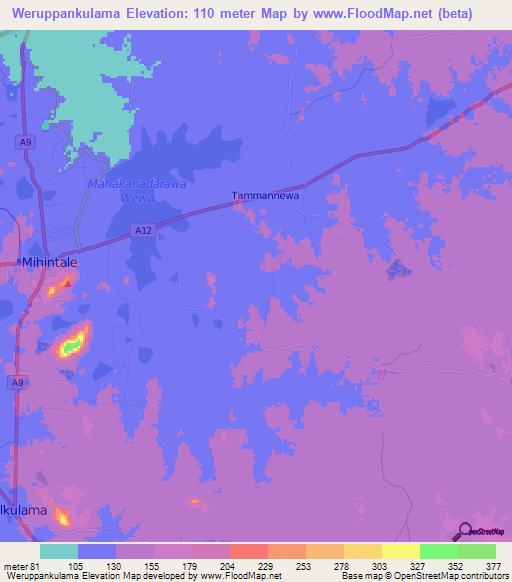 Weruppankulama,Sri Lanka Elevation Map