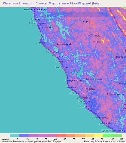 Warallana,Sri Lanka Elevation Map