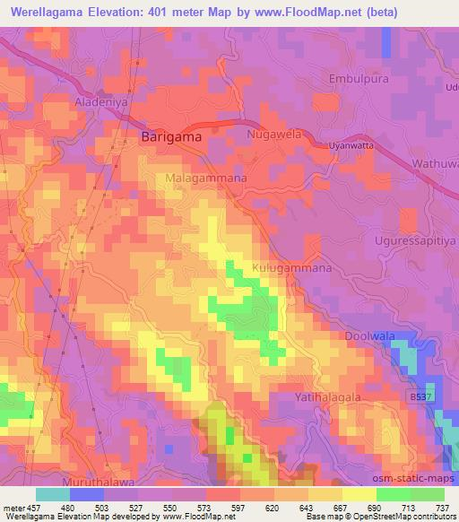 Werellagama,Sri Lanka Elevation Map