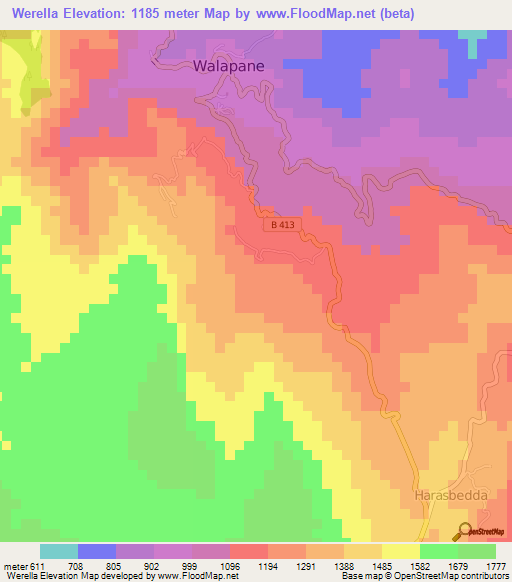 Werella,Sri Lanka Elevation Map