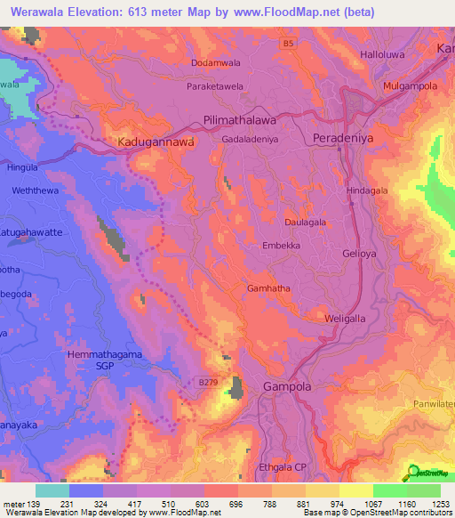 Werawala,Sri Lanka Elevation Map