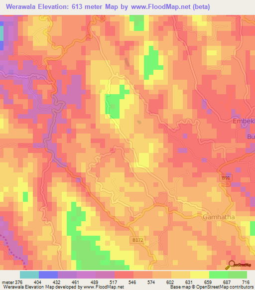 Werawala,Sri Lanka Elevation Map