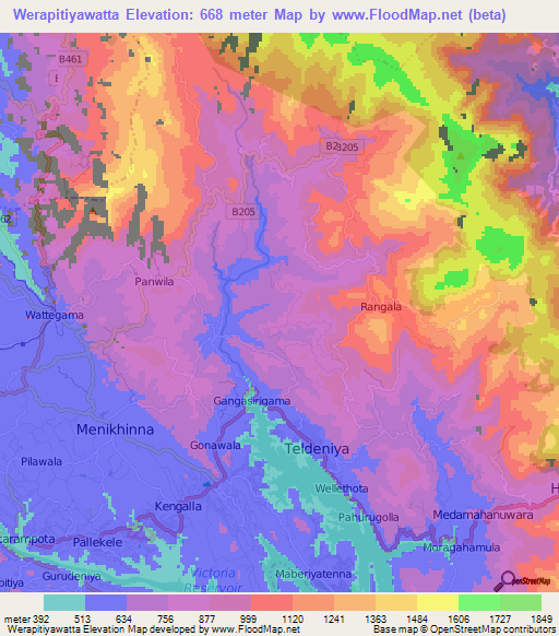 Werapitiyawatta,Sri Lanka Elevation Map