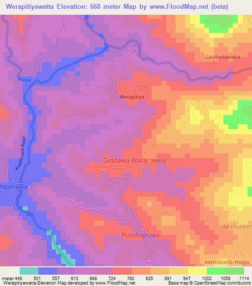 Werapitiyawatta,Sri Lanka Elevation Map