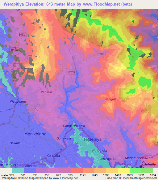 Werapitiya,Sri Lanka Elevation Map