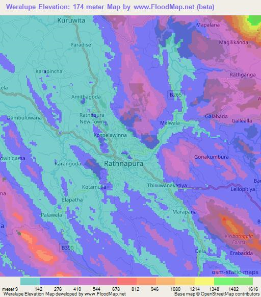 Weralupe,Sri Lanka Elevation Map