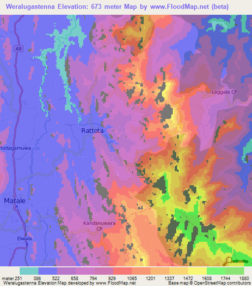 Weralugastenna,Sri Lanka Elevation Map
