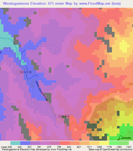 Weralugastenna,Sri Lanka Elevation Map