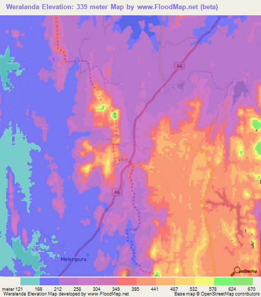Weralanda,Sri Lanka Elevation Map