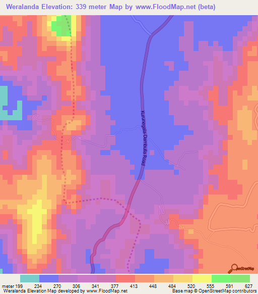 Weralanda,Sri Lanka Elevation Map