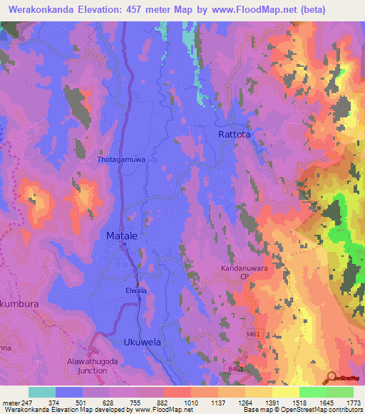 Werakonkanda,Sri Lanka Elevation Map