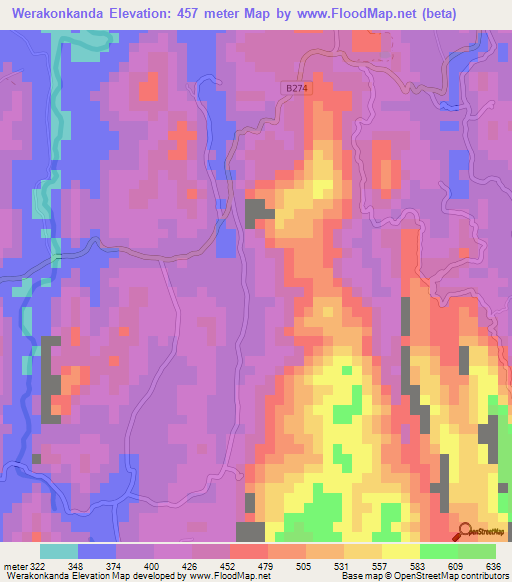Werakonkanda,Sri Lanka Elevation Map