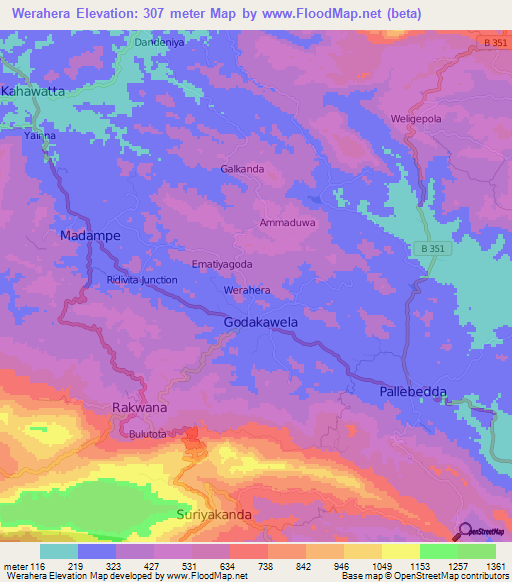 Werahera,Sri Lanka Elevation Map
