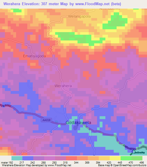 Werahera,Sri Lanka Elevation Map