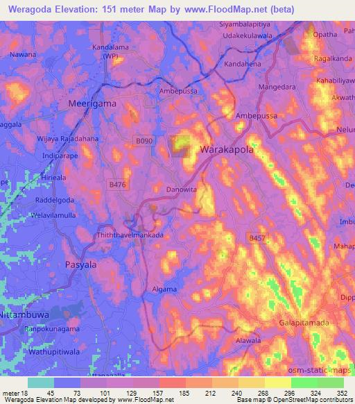 Weragoda,Sri Lanka Elevation Map