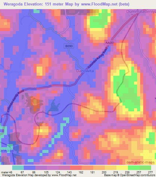 Weragoda,Sri Lanka Elevation Map