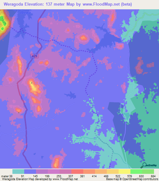Weragoda,Sri Lanka Elevation Map