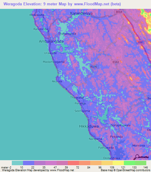 Weragoda,Sri Lanka Elevation Map