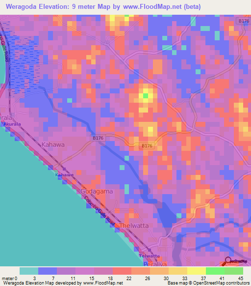 Weragoda,Sri Lanka Elevation Map