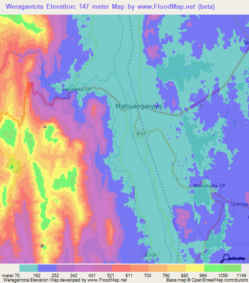 Weragantota,Sri Lanka Elevation Map