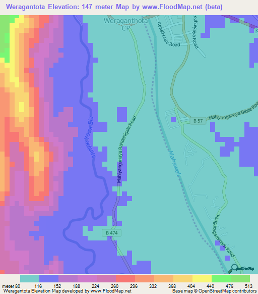 Weragantota,Sri Lanka Elevation Map