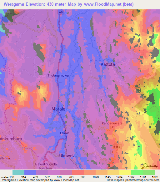 Weragama,Sri Lanka Elevation Map