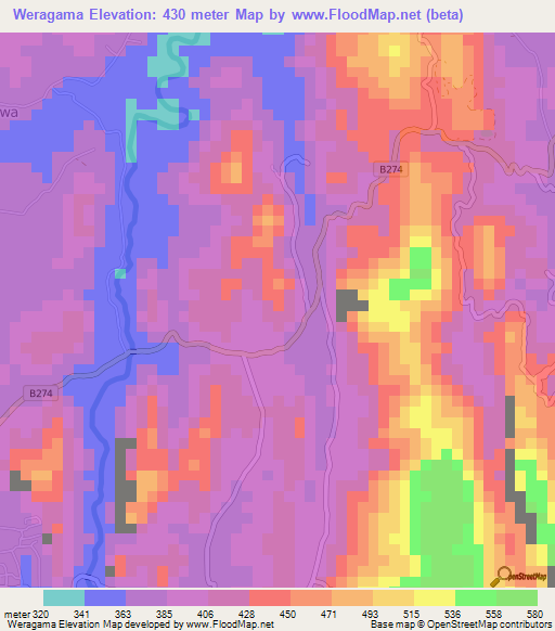 Weragama,Sri Lanka Elevation Map