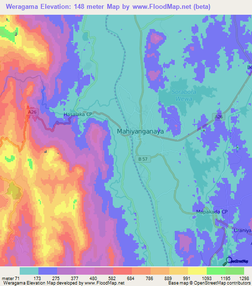 Weragama,Sri Lanka Elevation Map