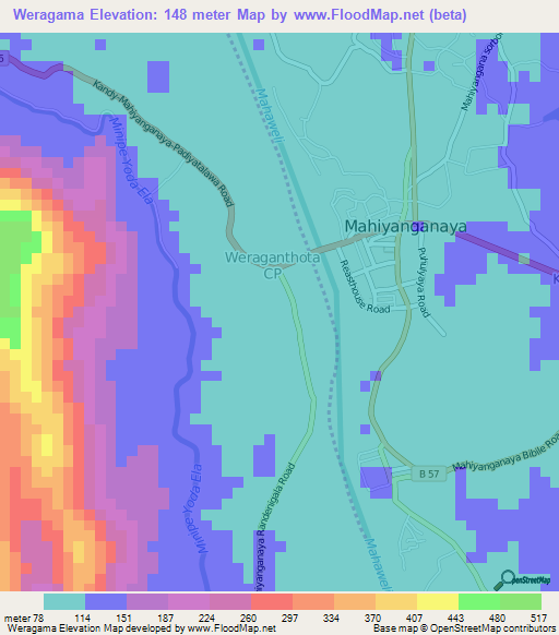 Weragama,Sri Lanka Elevation Map