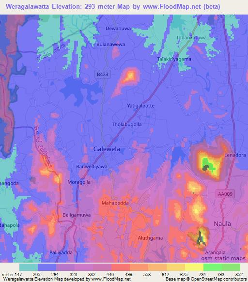 Weragalawatta,Sri Lanka Elevation Map