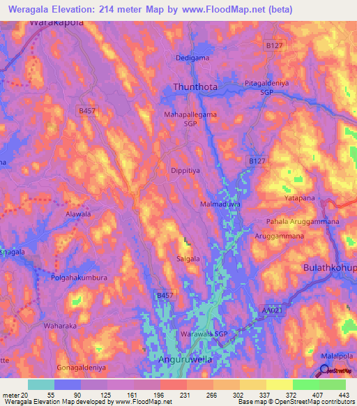 Weragala,Sri Lanka Elevation Map