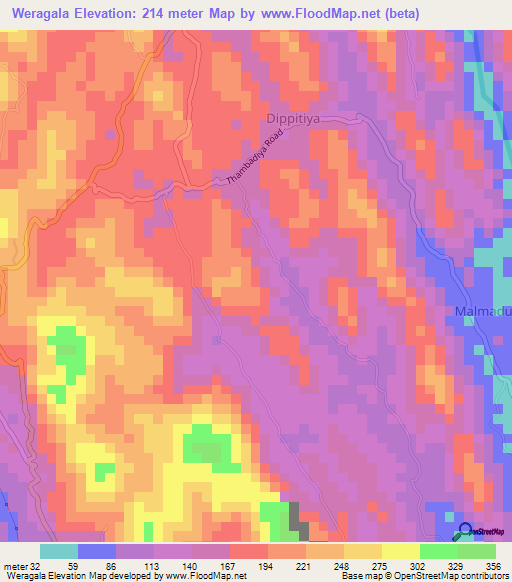Weragala,Sri Lanka Elevation Map