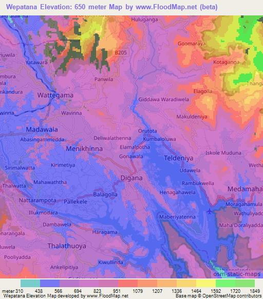 Wepatana,Sri Lanka Elevation Map