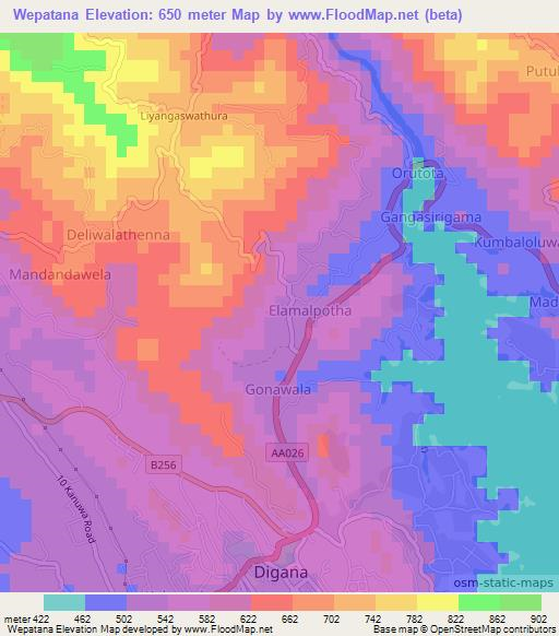 Wepatana,Sri Lanka Elevation Map