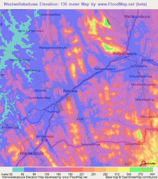 Weniwellakaduwa,Sri Lanka Elevation Map