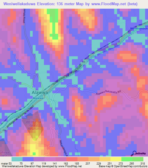Weniwellakaduwa,Sri Lanka Elevation Map